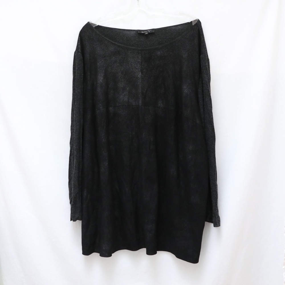Toni T Plus size top 22 black burnout knit tunic long sleeve wool blend comfy